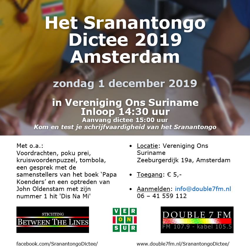 flyer Sranantongo dictee Amsterdam 2019
